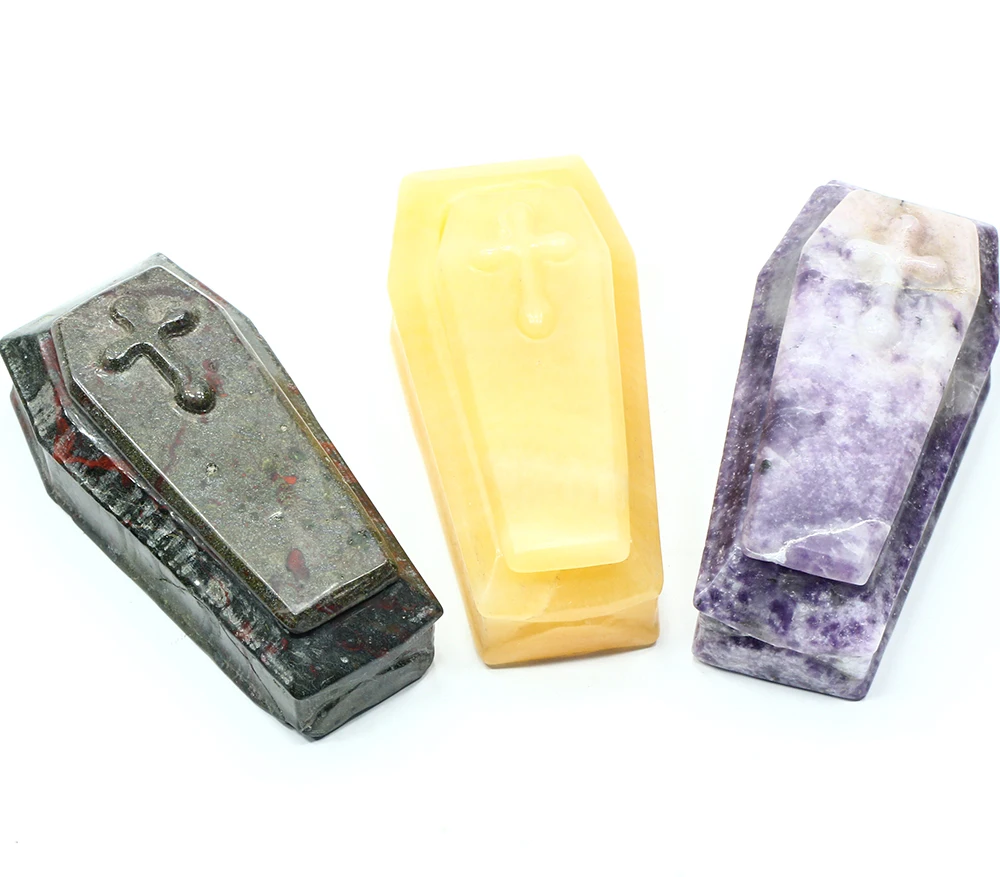 Whosale Natural Healing Crystal Carving Folk Crafts Fengshui Polished Crystal Coffin For Home Decor