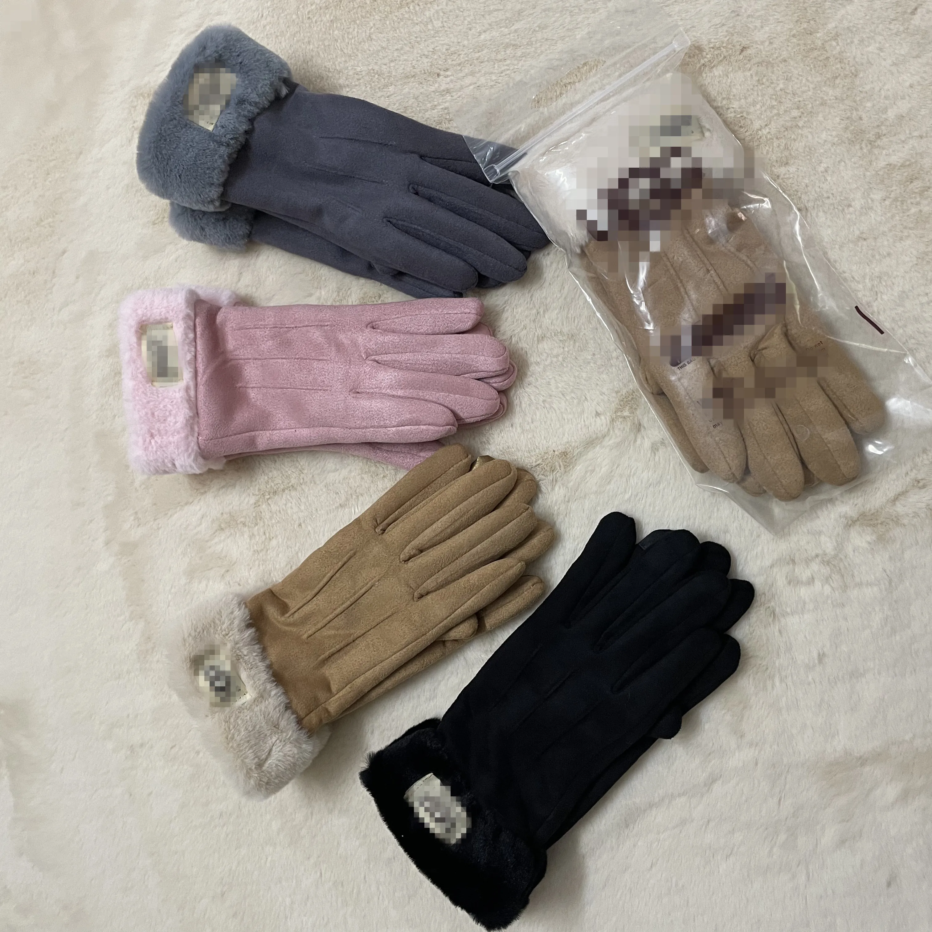 LOGO Trending Autumn and Winter Daily Life Gloves Warmth Soft Woolen Fabric Full- Gloves for Men and Women
