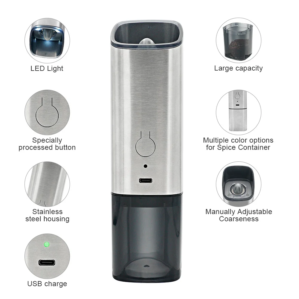 Electric Gravity Pepper Grinder set Grinder Stainless Steel Electric Automatic Salt and Pepper Mill set