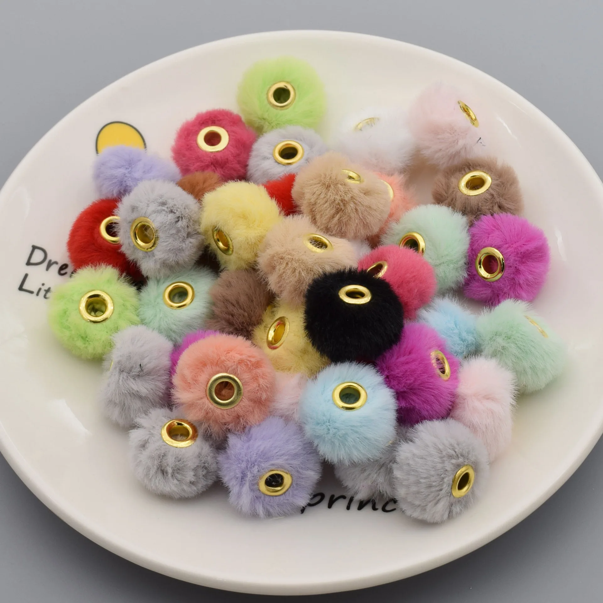 BC company Wholesale 20mm kawaii DIY multiple colors cute pompom velvet resin loose fluff plastic beads for pen jewelry making