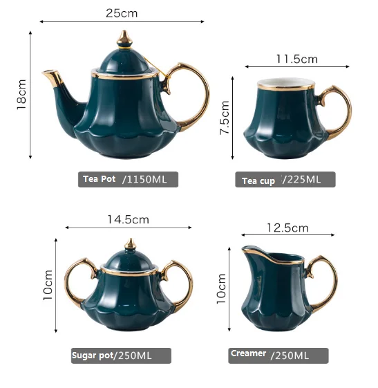 Royal Style Ceramic Coffee Tea Set Included Teapot Tea Cup And Tray Gold Trim Service For 6 Housewarming Gift For Tea Lovers