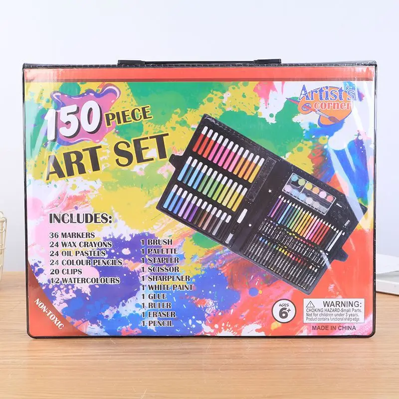 150 Pcs Kids Drawing Kit Children Painting Art Set Watercolored Pens Colored Pencil Oil Pastels Watercolor Paint  Art Box
