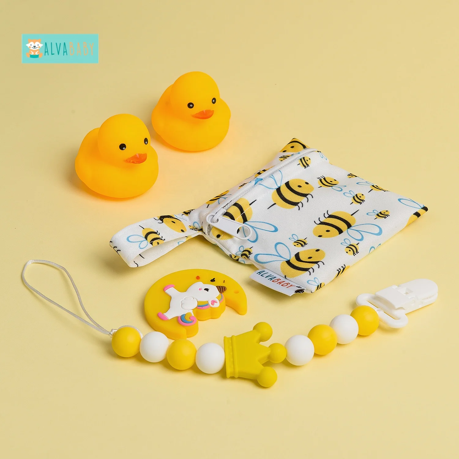 ALVABABY Silicone Pacifier Clip with Unicorn Teething Toy or Soother Holder Clip Baby Shower Gift