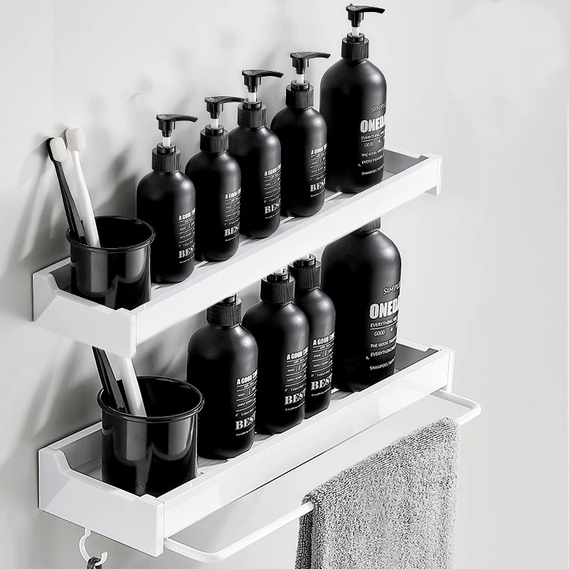 2 Pieces Black Shower Caddy With 1 Soap Holder Wall Mounted Bathroom Shelf Rack Bathroom Towel Racks For Beauty Organizer