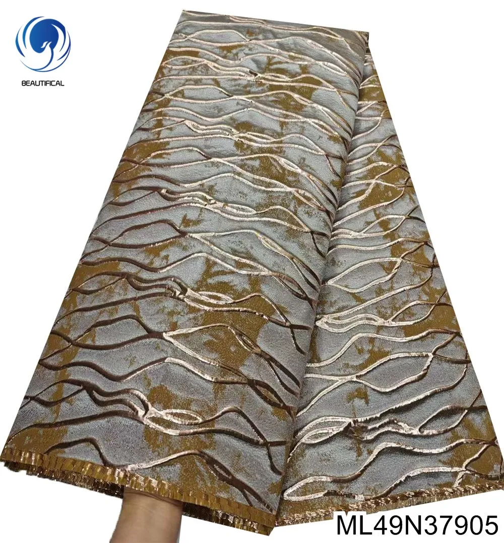 Beautifical African jacquard Fabrics Hot sale 5yards New nigerian Brocade fabric for wedding dress ML49N379