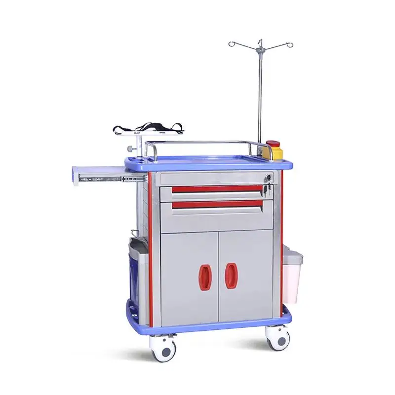 Good price abs hospital serving trolley medical medicine emergency trolley with drawers