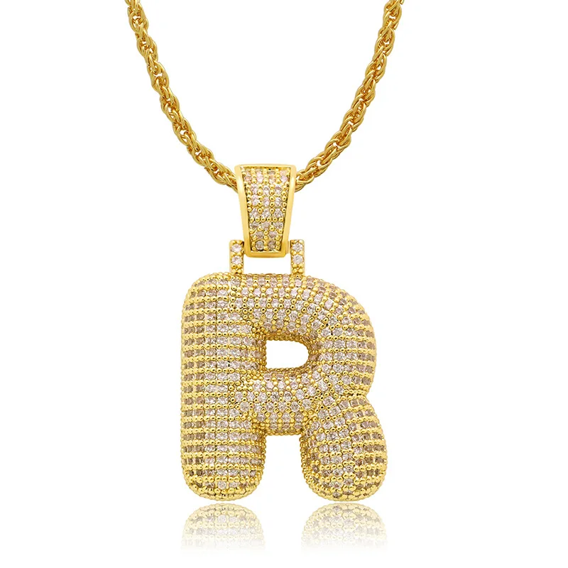 Wholesale gold hiphop iced out cubic zirconia diamond micro paved men alphabet 26 initial letter pendant necklace
