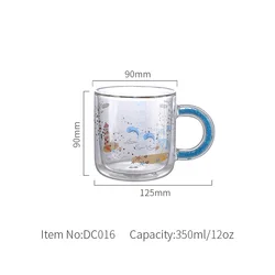 wholesale glass coffee mug 350ml double wall glass cup 12oz borosilicate glass cup birthday gift mug