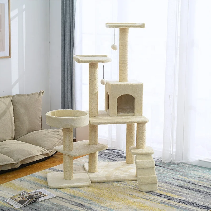 Wholesale sisal castle large climbing scratch post wood condo furniture tower cat tree