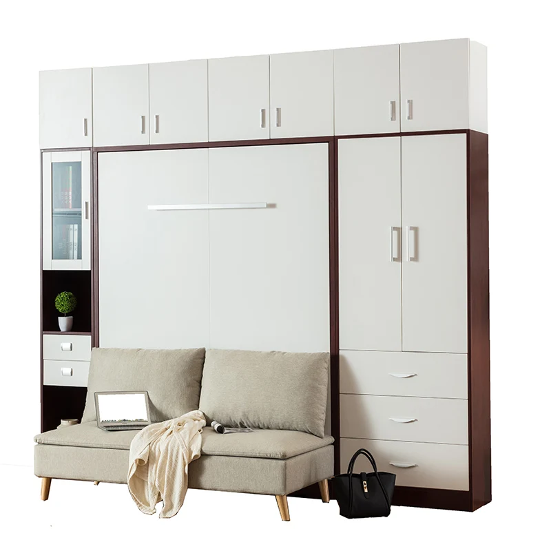 Full size murphy bed saving space hidden smart furniture folding wooden wall bed mechanism