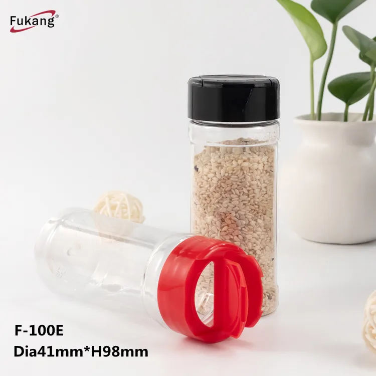 Wholesale 100ml clear plastic spice bottle seasoning packaging salt and pepper bottle with double sided lid