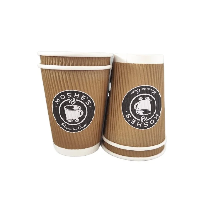 takeaway packaged pla biodegradable  8oz 12oz 16oz white brown kraft ripple wall coffee paper cup with logo for hot drinks