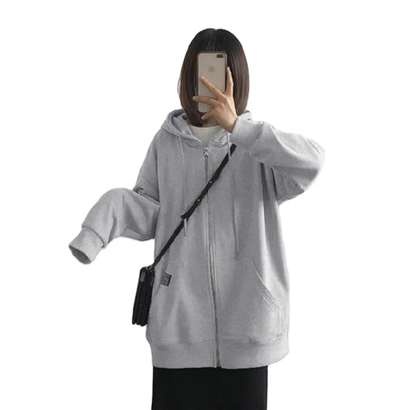 Cheap Price Global Blank Fall Winter Loose Fit Hoodie Women Hooded Sweatshirt Ladies Zip Up Sweatshirt