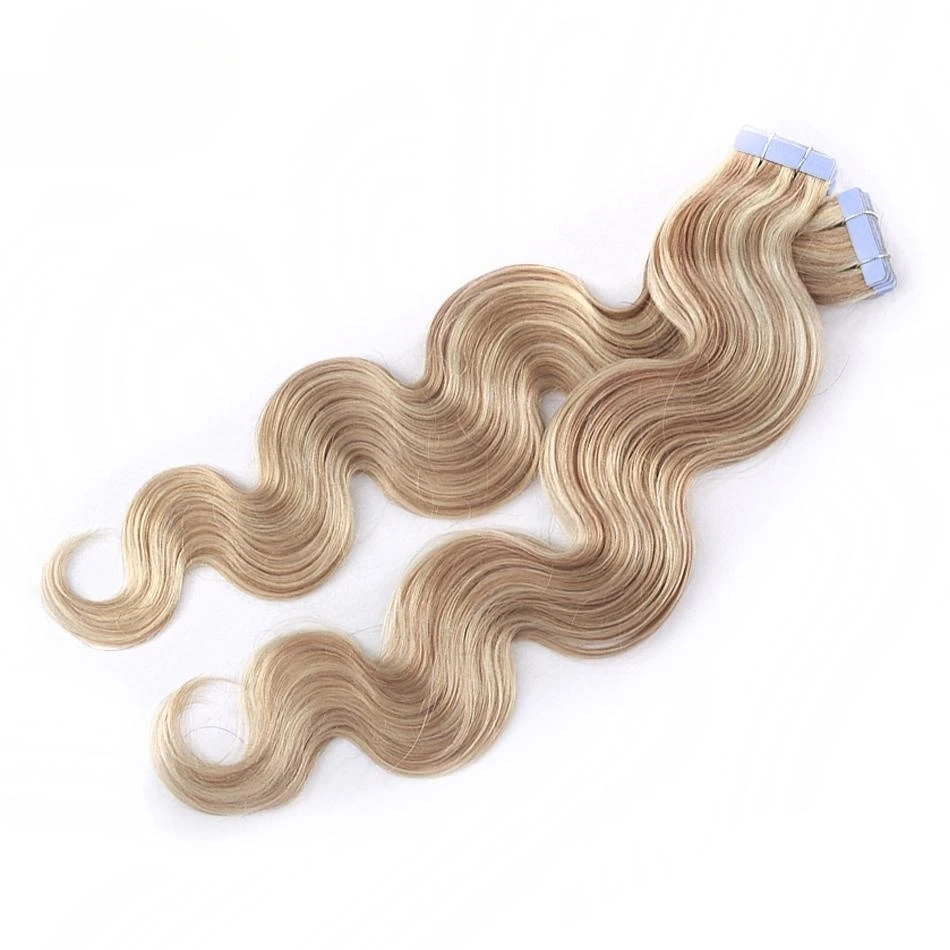 Factory supply double drawn Russian tape ins human hair cuticle aligned straight tape in hair extensions