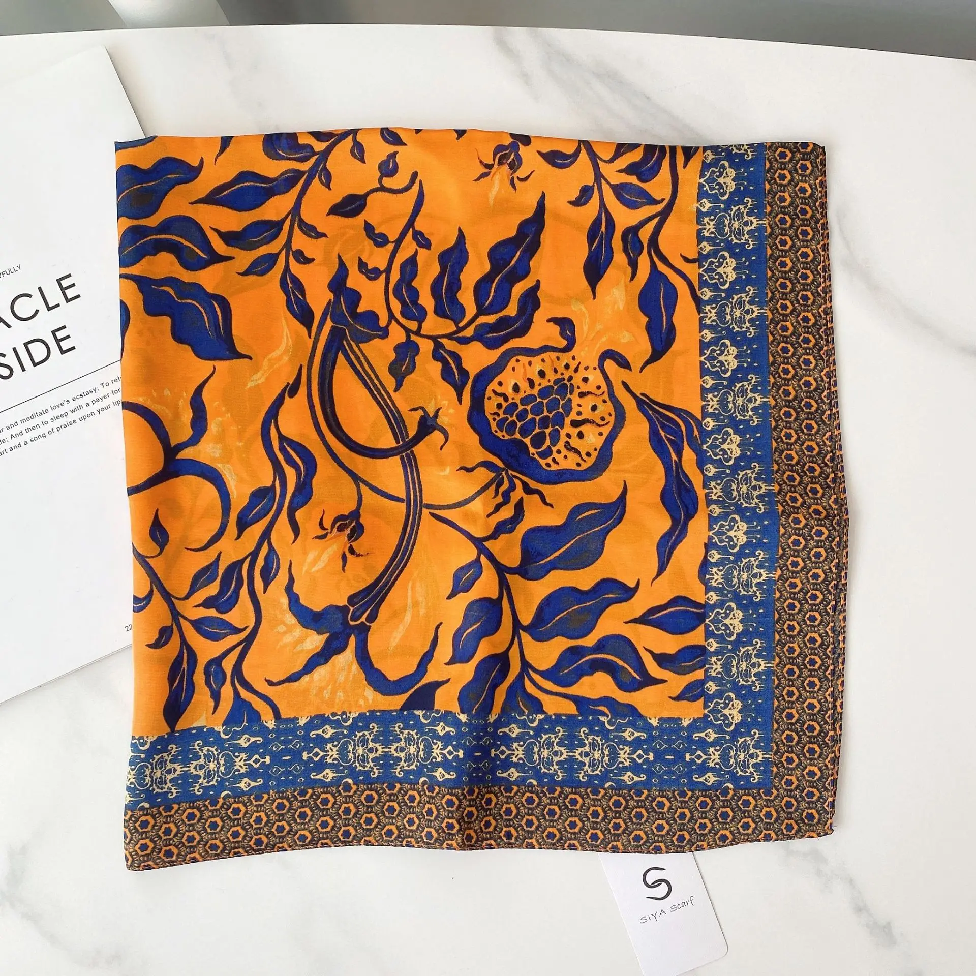 Женский квадратный шарф с цветочным принтом, модный профессиональный шарф из полиэстера, повязка на голову для весны и лета