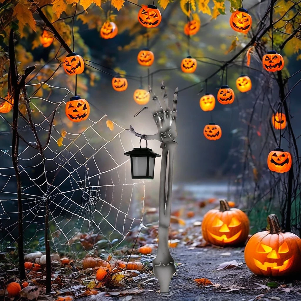 garden Zombie Ghost Arm Stake with solar lantern Halloween Realistic Skeleton decoration