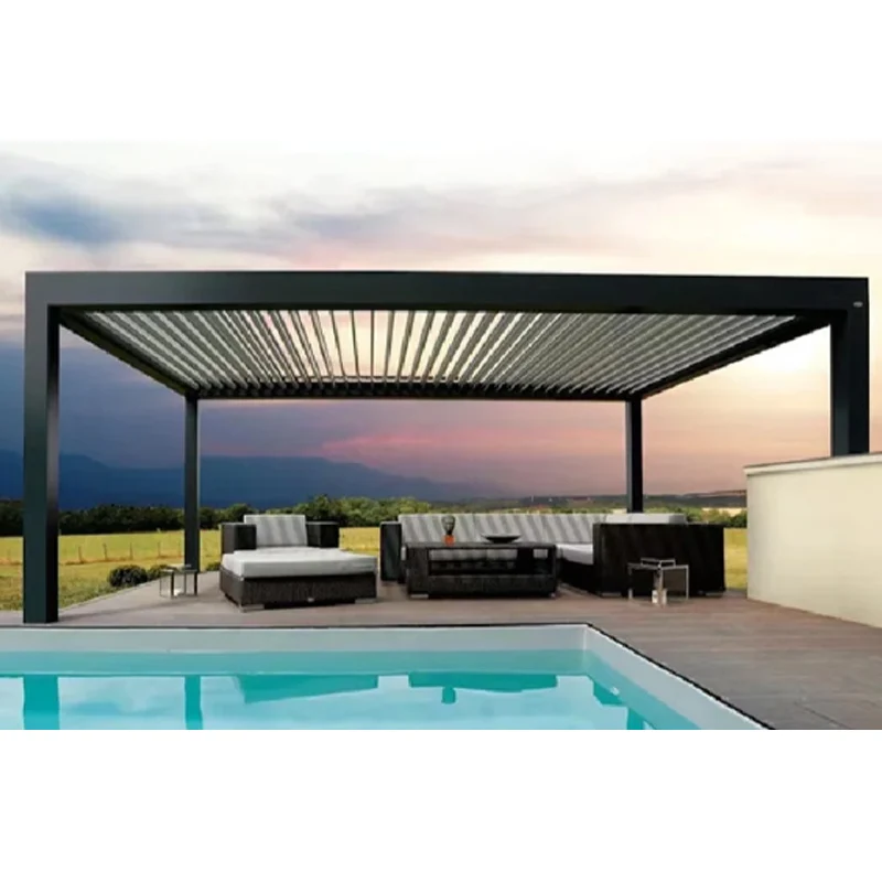 Outdoor Luxury Pergola Motorized Awning Louvered Roof  Waterproof  Louvre Outdoor Gazebo Sunroom Aluminum Alloy Pergola