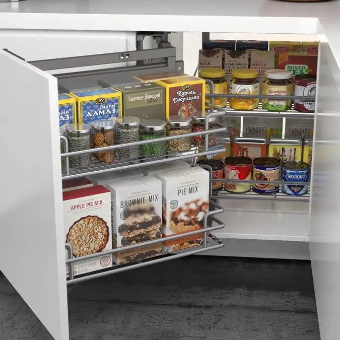 Soft closing  Kitchen Cabinet Organizers Nano Sliding Wire Shelves 2-Tier Magic Corner for Kitchen Corner