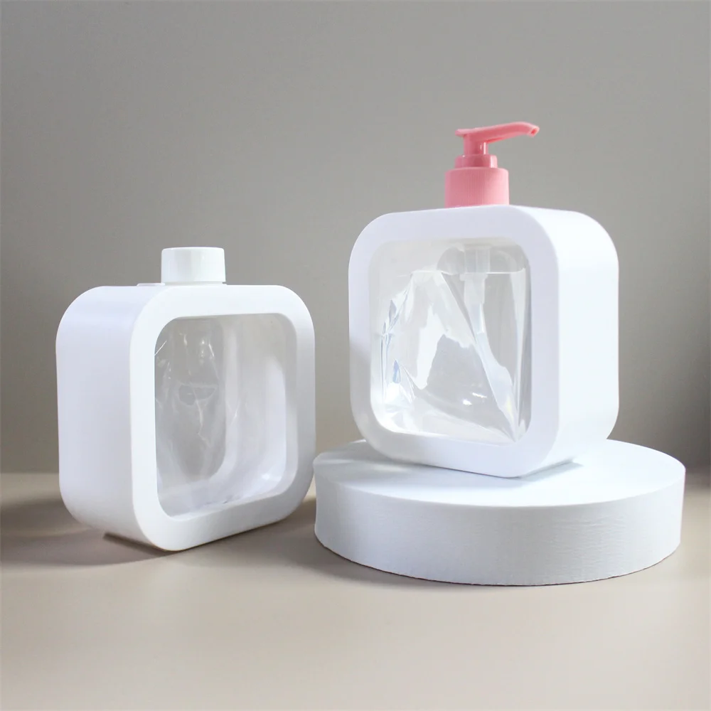 500ml Square White Shaped liquid soap bottles plastic cosmetic container, body lotion bottle with pump