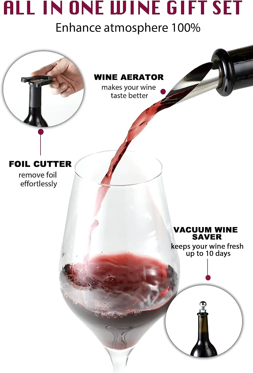 Wooden box wine opener gift set with 9 accessories hot selling