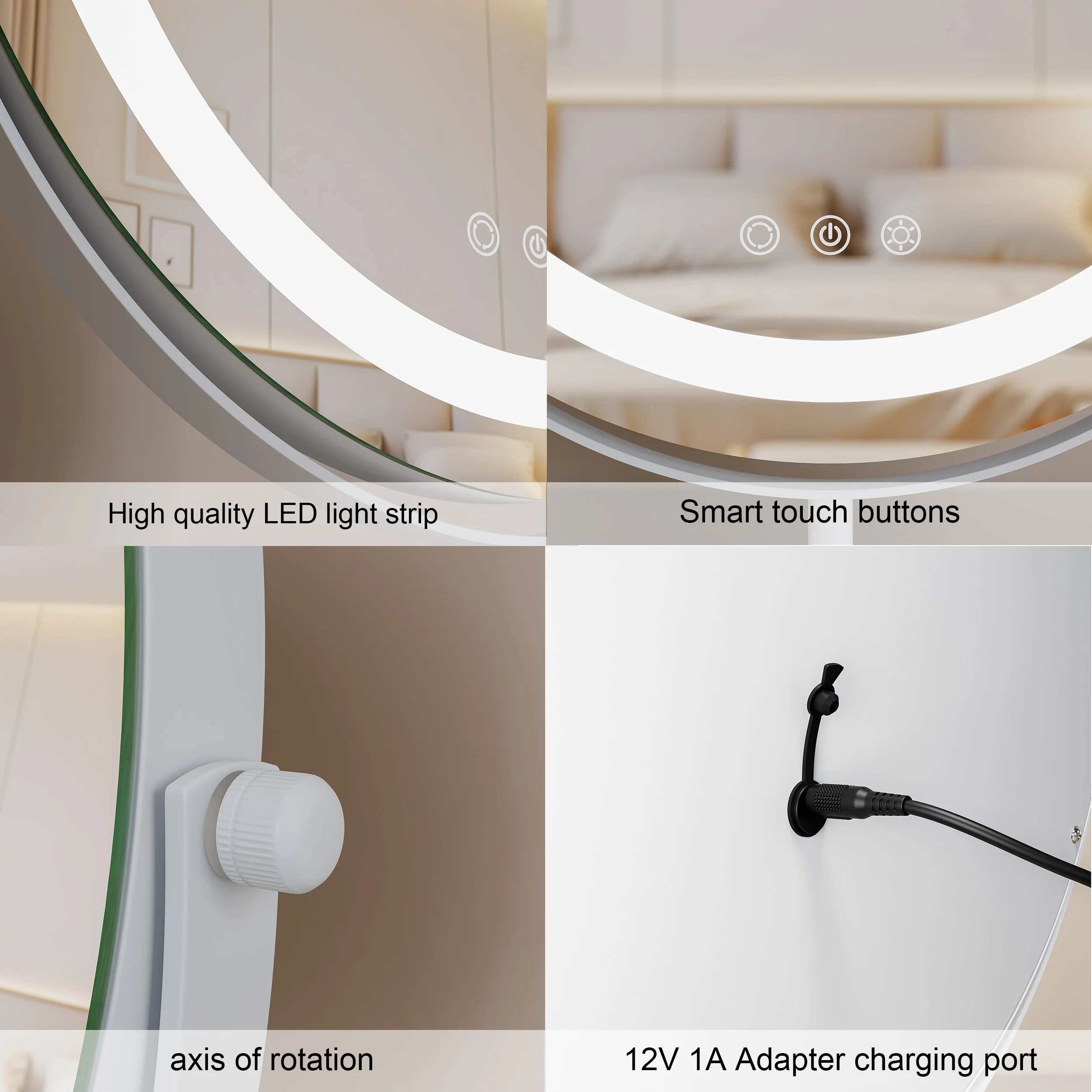 Custom Touch 3 Color Light Make Up Round Table Vanity Mirror With Led Lights Smart Makeup Tabletop Desktop Cosmetic Mirror