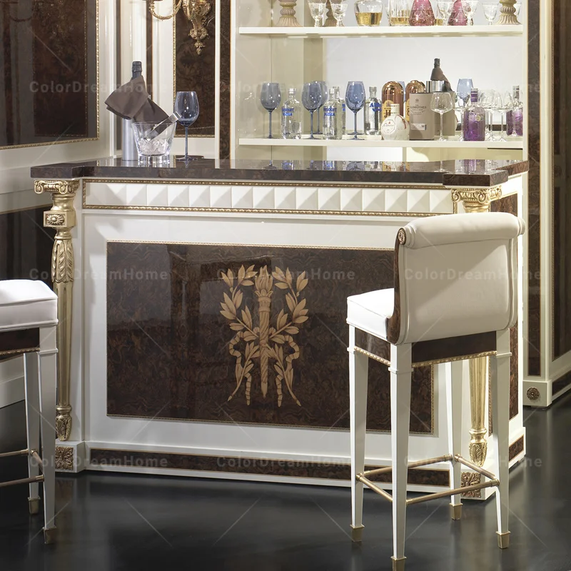 antique luxury baroque mini home bar table counter set wine cabinet bar chair set