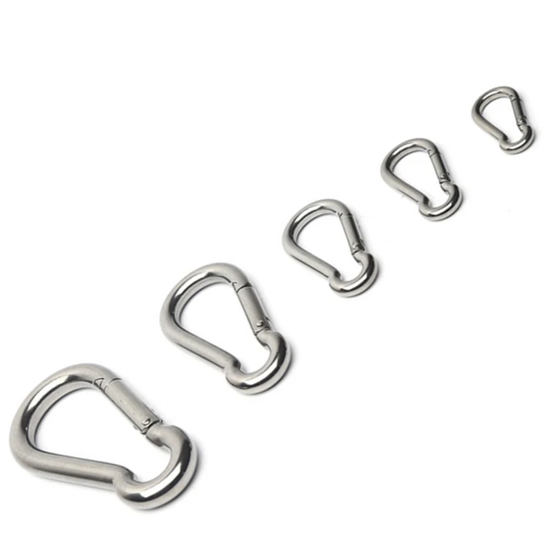 HXY offer M8 outdoor gourd shape 304 stainless steel snap hook carabiner spring lock hangematte carabiner hooks 8*80 snap hook
