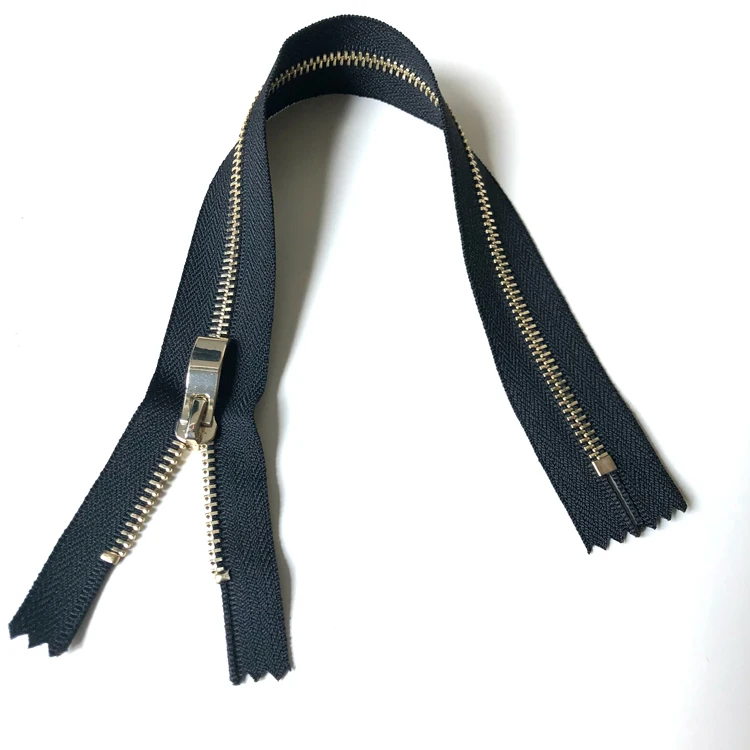 Металлическая молния с золотистыми зубцами Junye 5 # на заказ с блестящим золотистым съемником для одежды