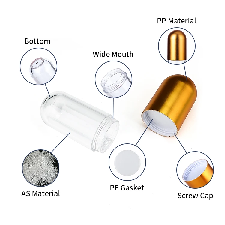 Custom 5ml 10ml 30ml 50ml 55ml 60ml 75ml pet capsule container transparent empty supplement vitamin capsule pill plastic bottle