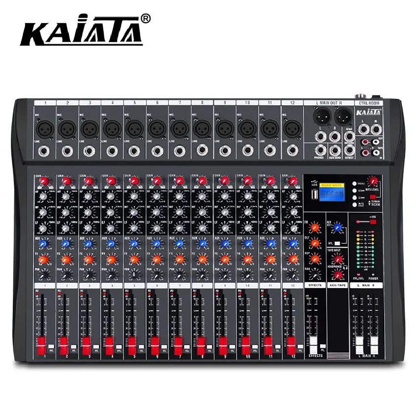 KAIKA CT12-1 взрывы 12-канальный консольный Миксер с USB-экраном дисплей MP3 48 В phantom power stage KTV Audio mixer Заводская розетка