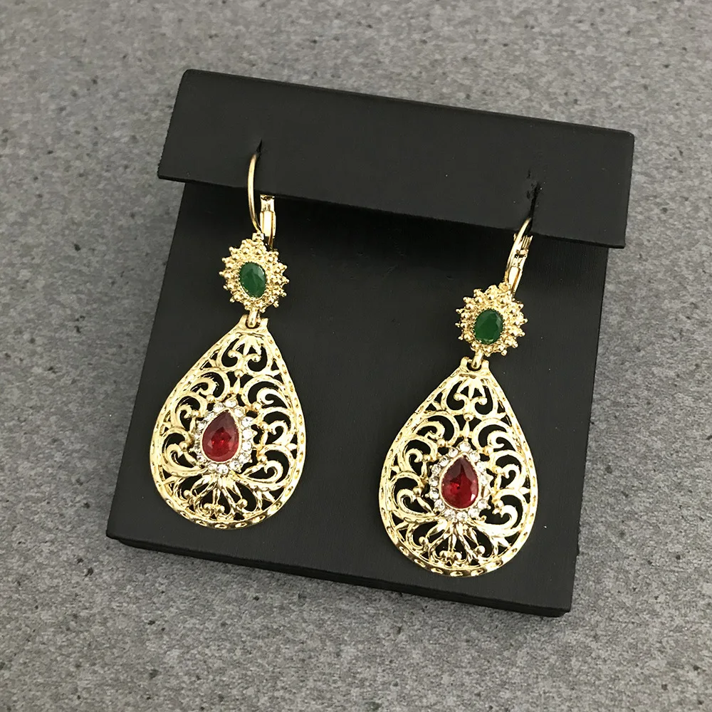 Moroccan Style Water Drop Design Earrings Female Wedding Diamond Earrings Jewelry Hollowed Crystal Alloy Earring