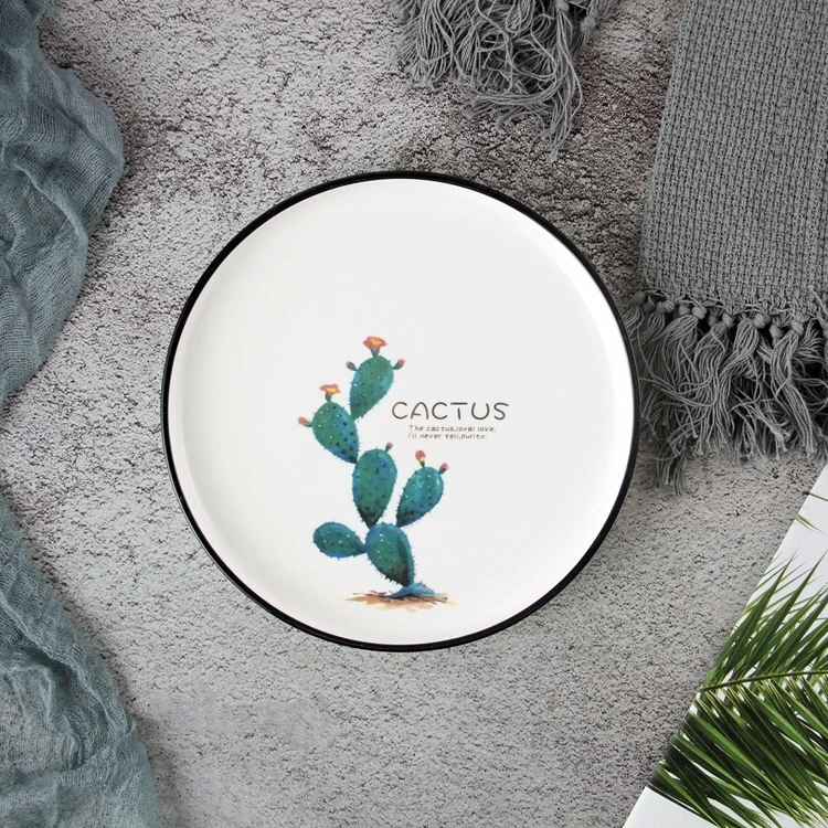 
8 inch creative ceramic plate pizza dessert steak spaghetti cactus black side plate 