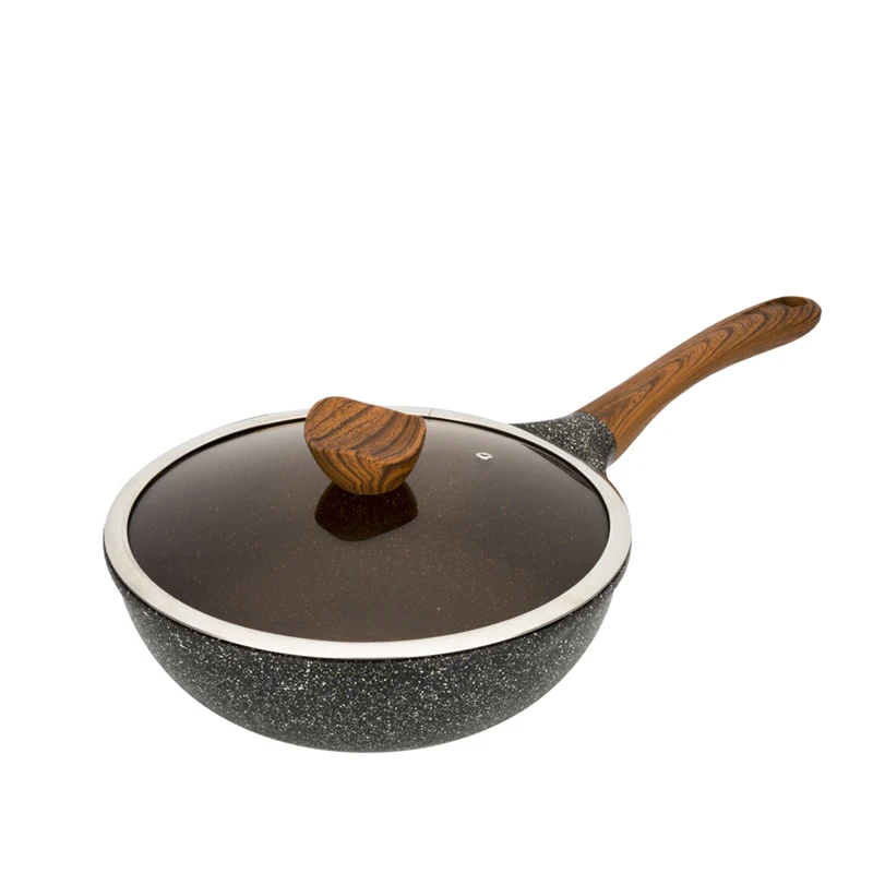 Сковородки и кастрюли, круглая электрическая сковорода, Индуктивная деревянная крышка, без прилипания, кухонные электрические сковороды