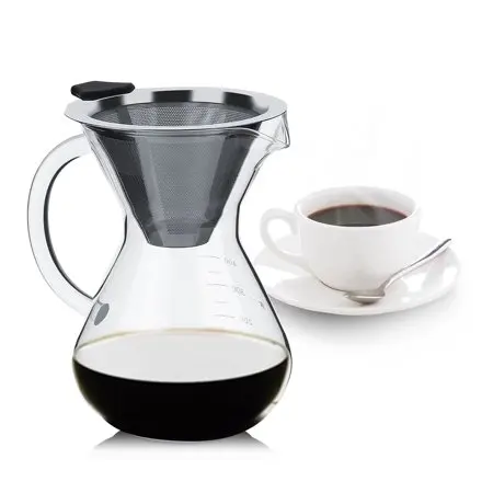Набор для кофеварки Pour Over-4 чашки графин из боросиликатного стекла с многоразовым безбумажным фильтром нержавеющей стали/капельницей ручной