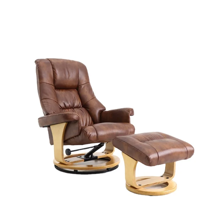 Geeksofa Air Leather Swivel Recliner Lounge Armchair with Footstool Living Room Luxury Leisure Chair Recliner Sofa Modern