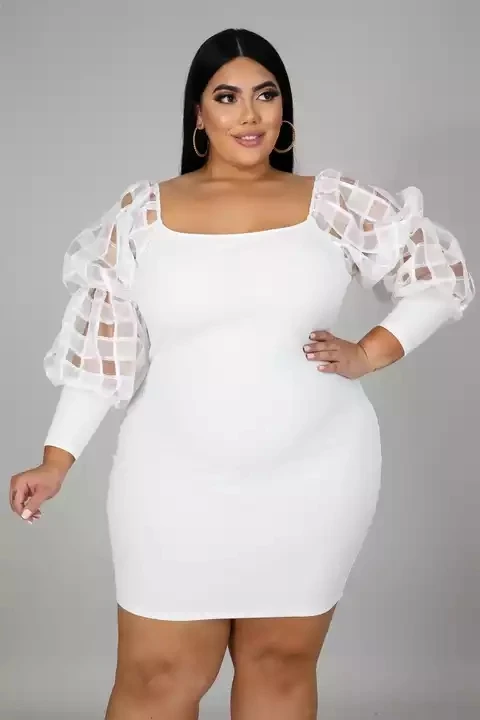 Autumn winter popular dress for fat woman mesh long sleeve women plus size oversized dress fashion girls party career dresses