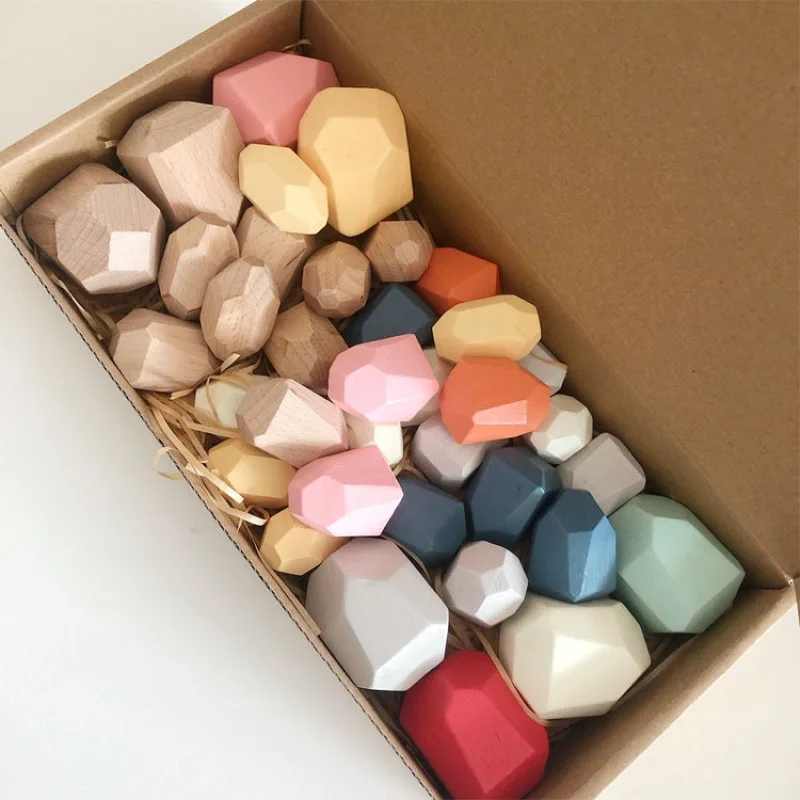 Building toys muti-colored wooden Blocks Montessori Rainbow Stone Set Creative Wooden Balancing Building Blocks