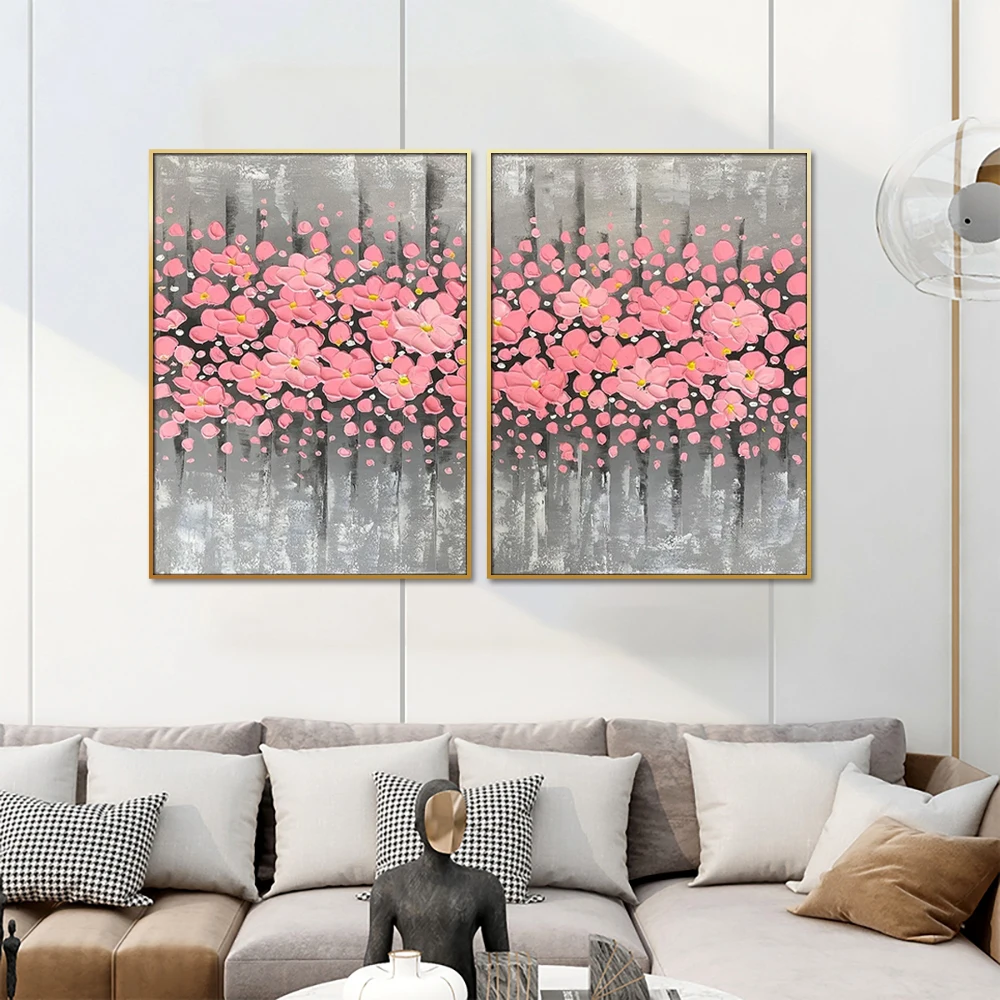 Large Wall Art Original Pink Flower 3D Textured Flower Painting  Large Fantasy Texture Floral Wall Art