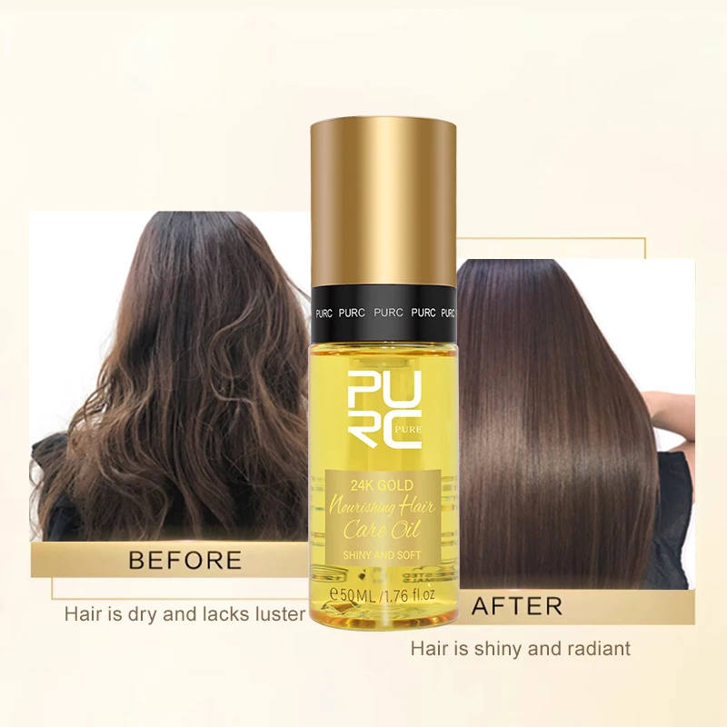 24K Nano Gold Hair Oil Herbal Organic Nourishing Shiny Soft Hair Care Serum Oil