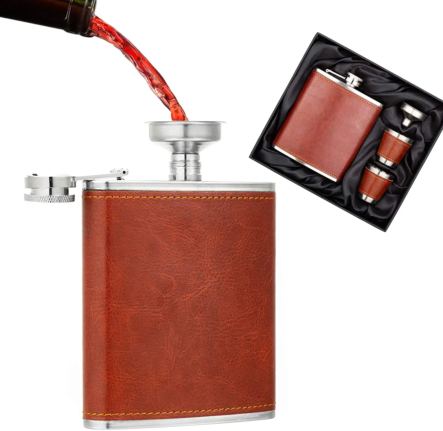 Hot Sale 7oz Hip Flask Portable Travel Stainless Steel Liquor Whiskey Alcohol Pocket Wine Flagon Men Small Mini Bottle Gift set