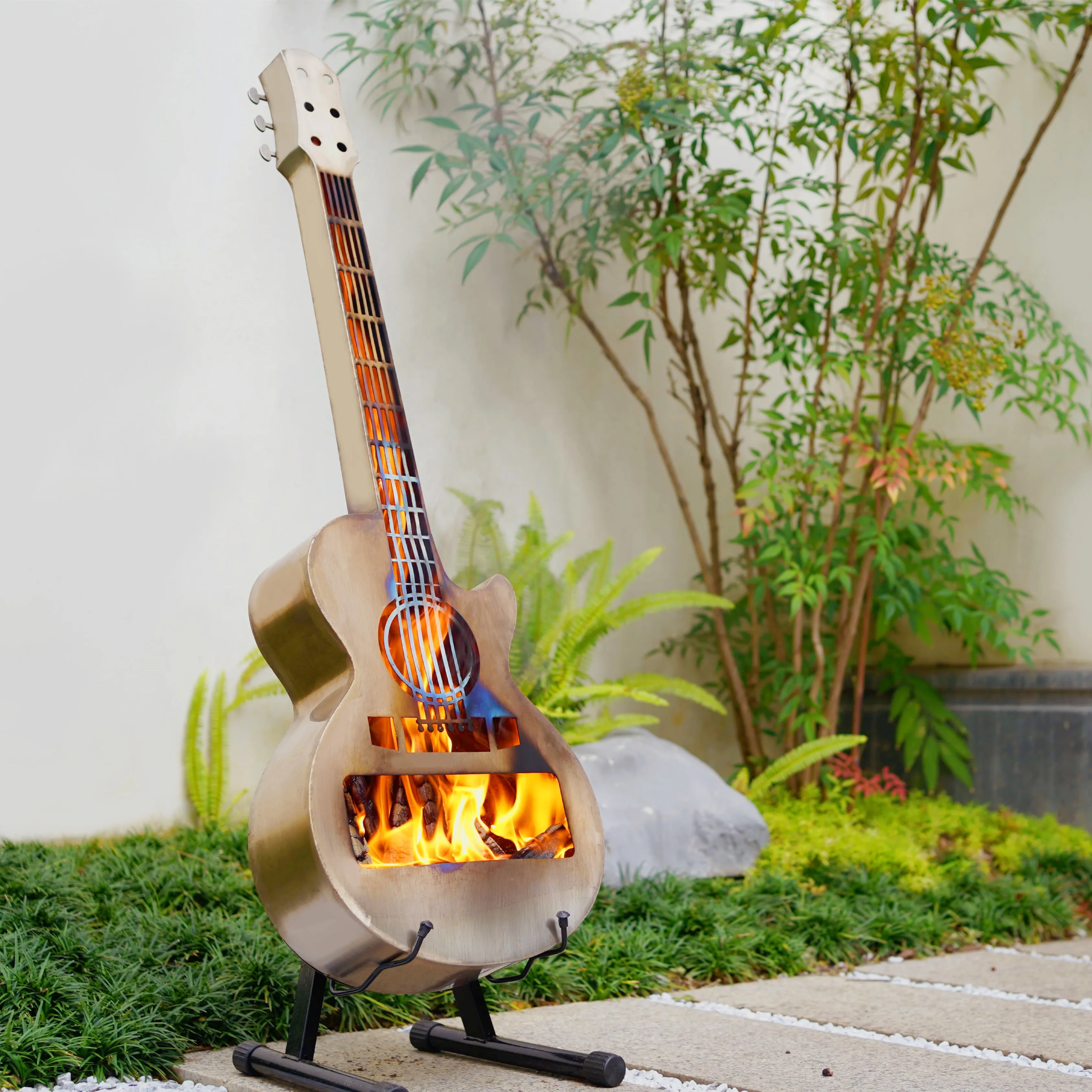 Popular Fire Pit Guitar shape for outdoor camp, aluminum alloy material