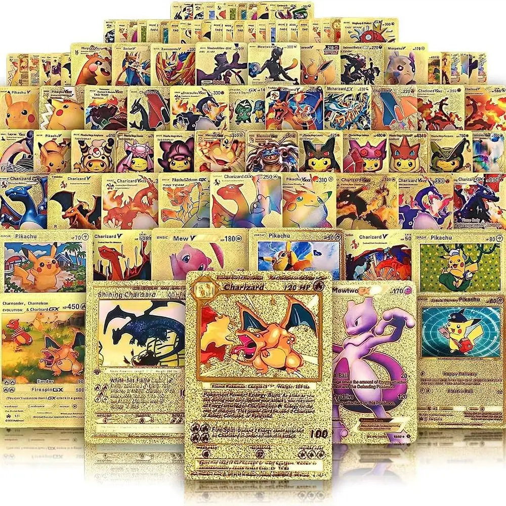Cartoon 55PCS Poke Pikachu Gold Foil PVC Cards Anime Accessories Spot Wholesale