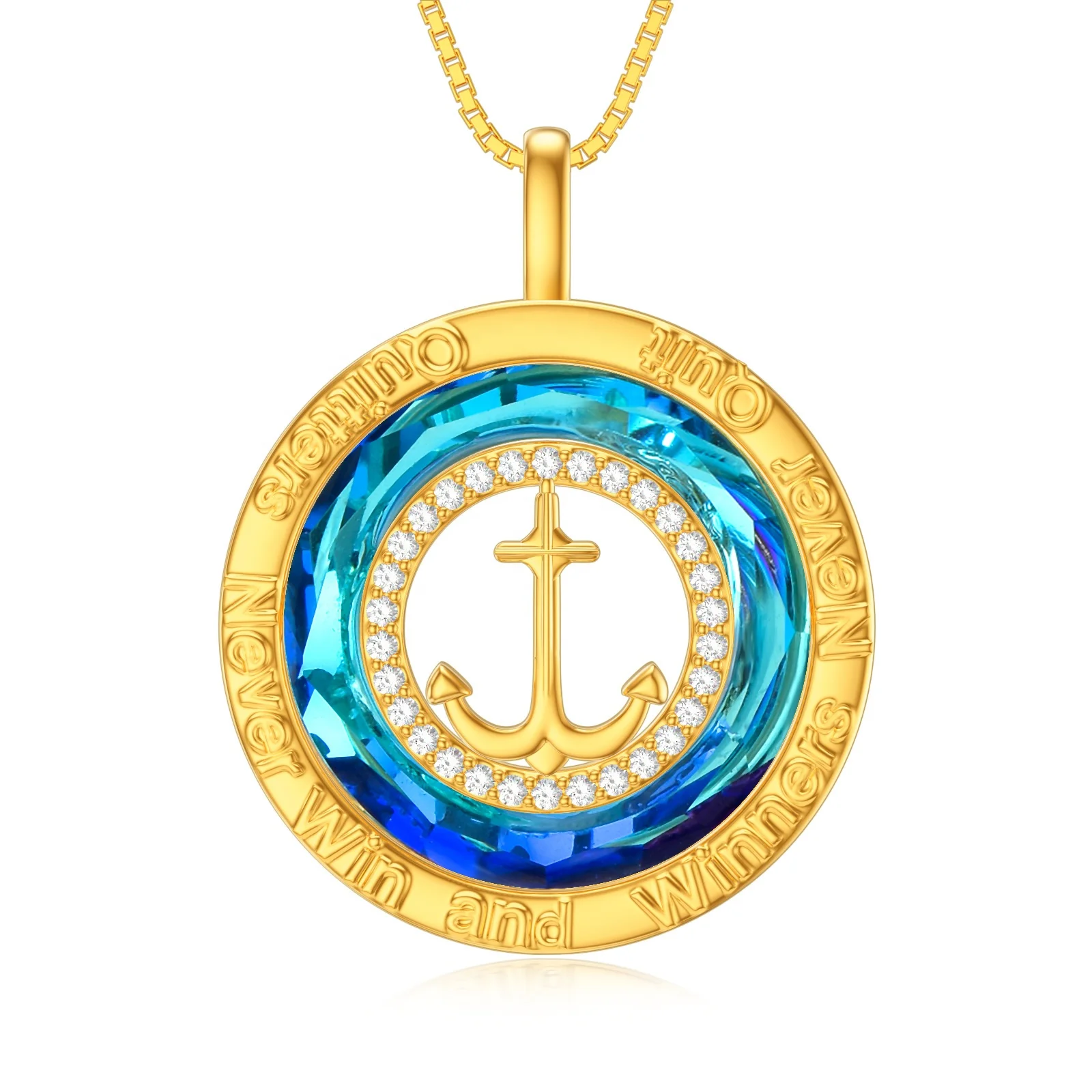 Fashion Jewelry Zircon Crystal 14kGold Plated 925 Sterling Silver Anchor Nautical for nspirational gift Inspiration Necklaces