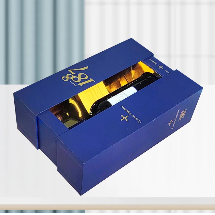 Luxury Custom Wine Packing Paper Box For Champagne Whisky Spirit Red Wine Glass Bottle Double Door Gift Box