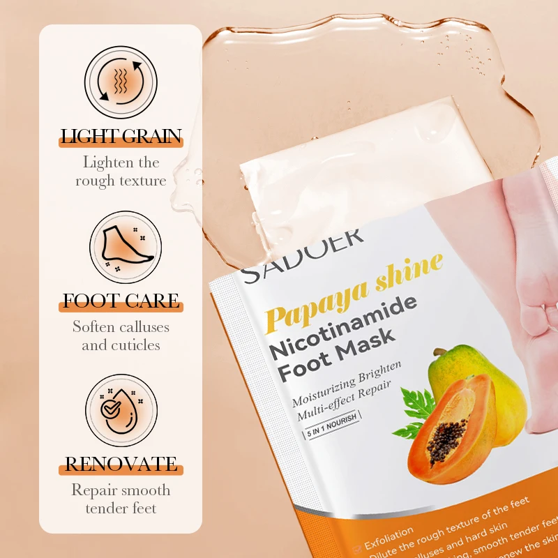 7 Flavors SADOER Papaya Shine Niacinamide Peach Avocado Foot Mask Repairing Dry Cracks Smoothing Tender Feet Care Whitening Soft