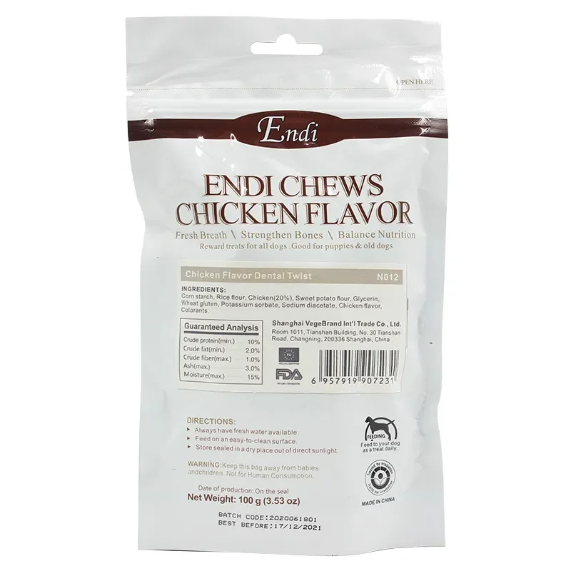 Natural Eco Dog Rawhide Free Chicken Flavor Bulk Chow Twist Strip Dog Treats Pet Snacks Dog FoodStick