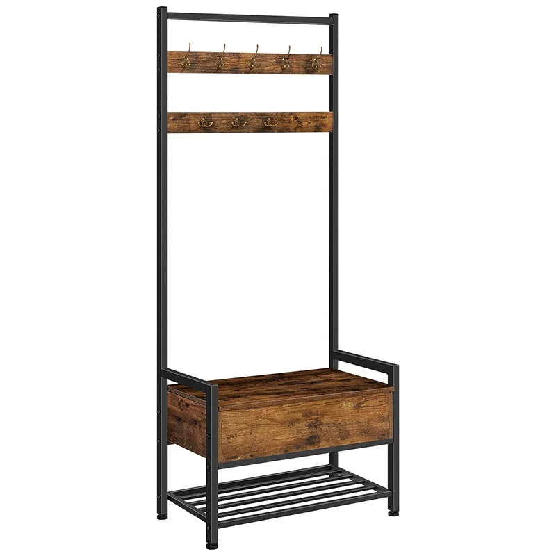 Coat rack, free-standing coat rack with cupboard, clothes rack with 9 hooks and shoe rack