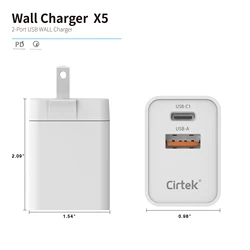 Cirtek overcurrent protection PD 20W 3A double interface wall charger mobile fast charger usb wall charger dual port