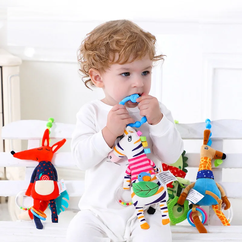 Happy Monkey Baby plush Jungle animal Hanging toy with squeakers Sound Baby Stroller Toy H083