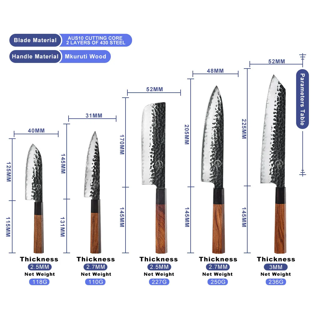  Grandsharp ручной работы кухонные ножи 3 слоя японский AUS-10 сталь шеф-повара нож Santoku Nakiri kiritsuke нарезки разделочный столовые